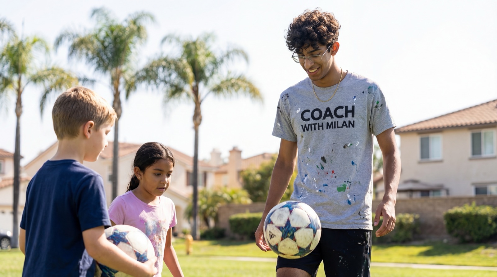 Milan coaching kids on the soccer field